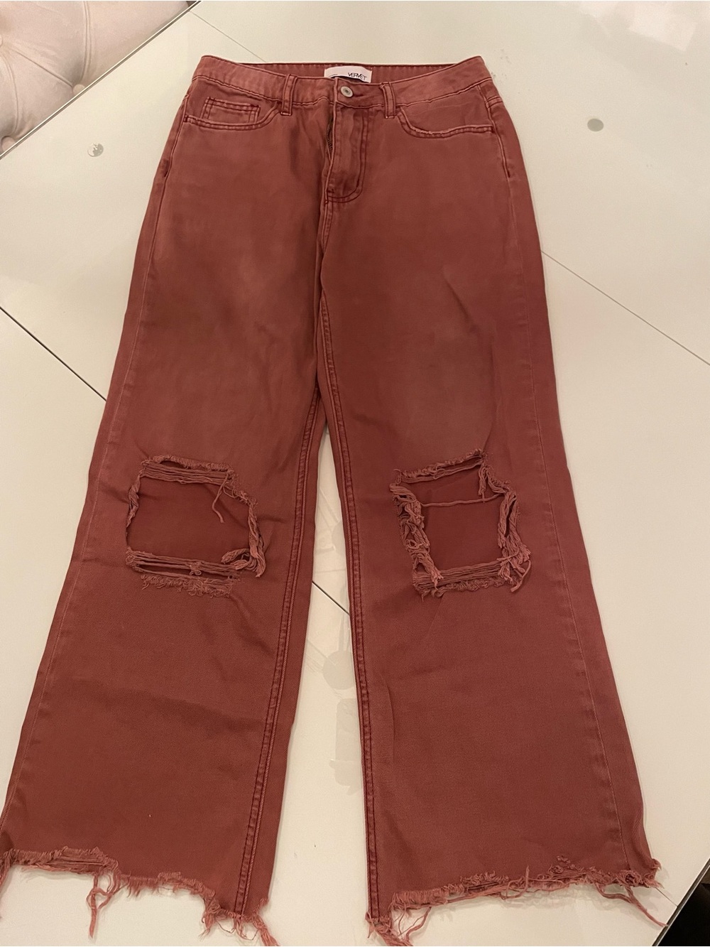 Wide-Leg Distressed Jeans in Rust by Madewell
